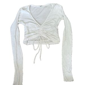 white ribbed long sleeve w adjustable front